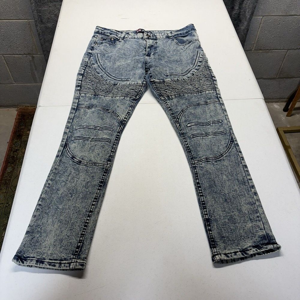 Phat Farm Jeans Women 34x30 (31x27) Stretch Highrise Acid Embroidered Blue Denim